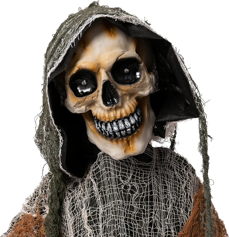 JOYIN 175 cm Halloween Animált Halálfejes Dekoráció Lánccal, Világító Szemű Csontváz Hangeffektekkel