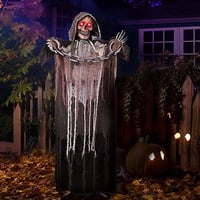 JOYIN 175 cm Halloween Animált Halálfejes Dekoráció Lánccal, Világító Szemű Csontváz Hangeffektekkel 9