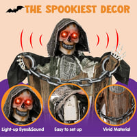 JOYIN 175 cm Halloween Animált Halálfejes Dekoráció Lánccal, Világító Szemű Csontváz Hangeffektekkel 3