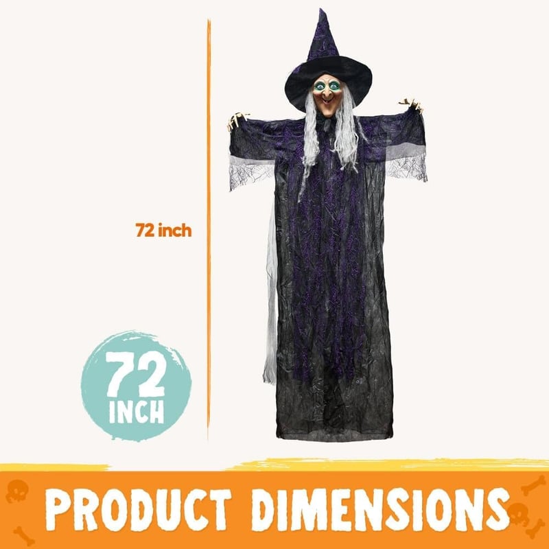 JOYIN 180cm Animált Beszélő Boszorkány Halloween Dekoráció Világító Szemmel és Hangaktivációval