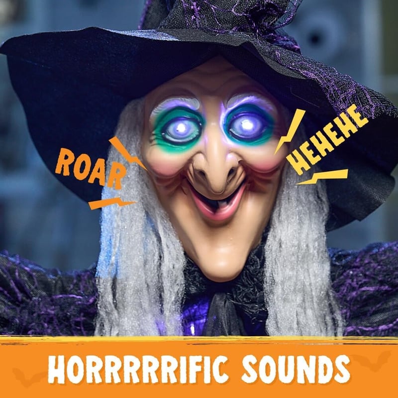 JOYIN 180cm Animált Beszélő Boszorkány Halloween Dekoráció Világító Szemmel és Hangaktivációval