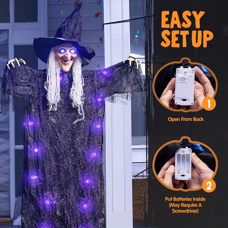 JOYIN 180cm Animált Beszélő Boszorkány Halloween Dekoráció Világító Szemmel és Hangaktivációval