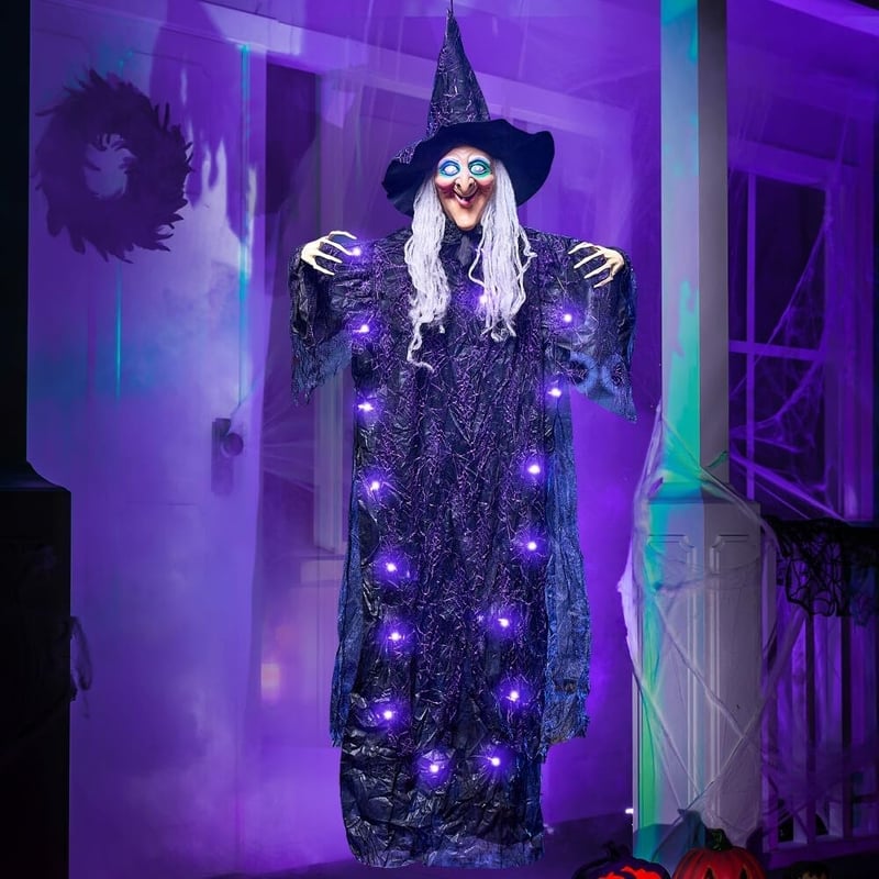 JOYIN 180cm Animált Beszélő Boszorkány Halloween Dekoráció Világító Szemmel és Hangaktivációval