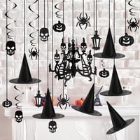 JOYIN 27 darabos Halloween függő dekoráció szett boszorkány kalappal, tök szellem pók díszítés 7