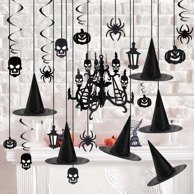 JOYIN 27 darabos Halloween függő dekoráció szett boszorkány kalappal, tök szellem pók díszítés