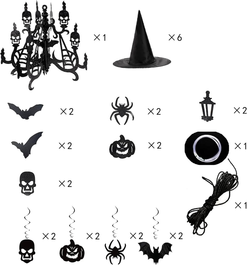 JOYIN 27 darabos Halloween függő dekoráció szett boszorkány kalappal, tök szellem pók díszítés