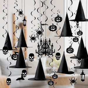 Set 27 decorațiuni suspendate de Halloween JOYIN cu pălărie de vrăjitoare, dovleac, fantomă și păianjen