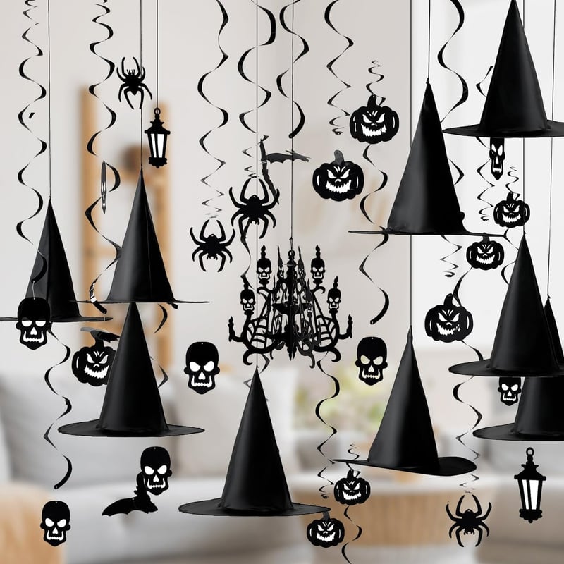 JOYIN 27 darabos Halloween függő dekoráció szett boszorkány kalappal, tök szellem pók díszítés