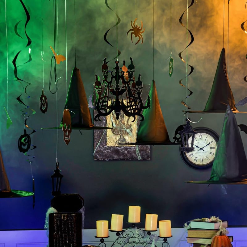 JOYIN 27 darabos Halloween függő dekoráció szett boszorkány kalappal, tök szellem pók díszítés