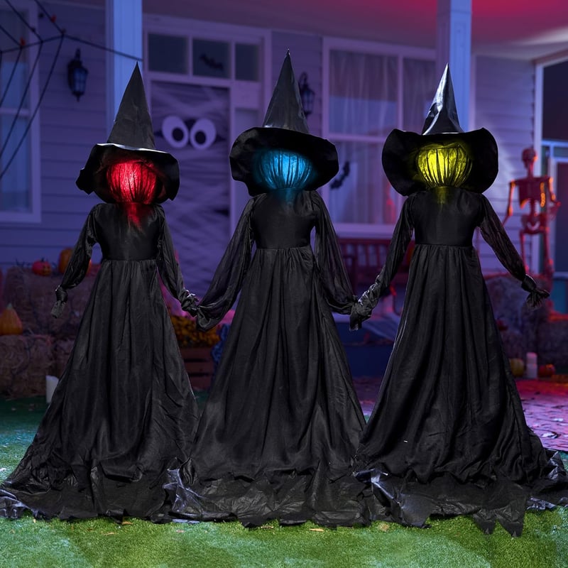 JOYIN 3 darabos Halloween boszorkány kerti dekoráció hanghatással és világító fejjel