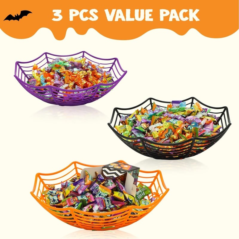 JOYIN 3 db Halloween Tök Műanyag Tál Pókháló Mintás Cukorka Tartó Szett