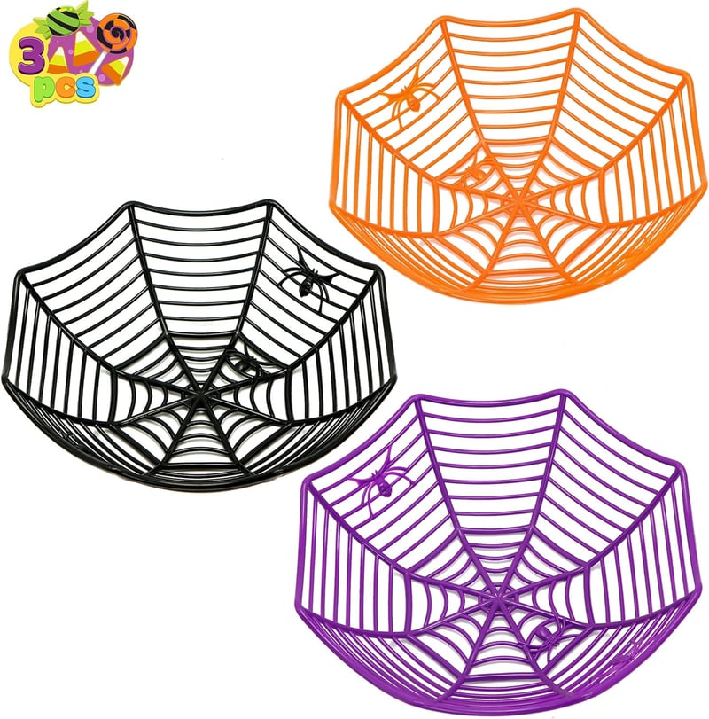 JOYIN 3 db Halloween Tök Műanyag Tál Pókháló Mintás Cukorka Tartó Szett