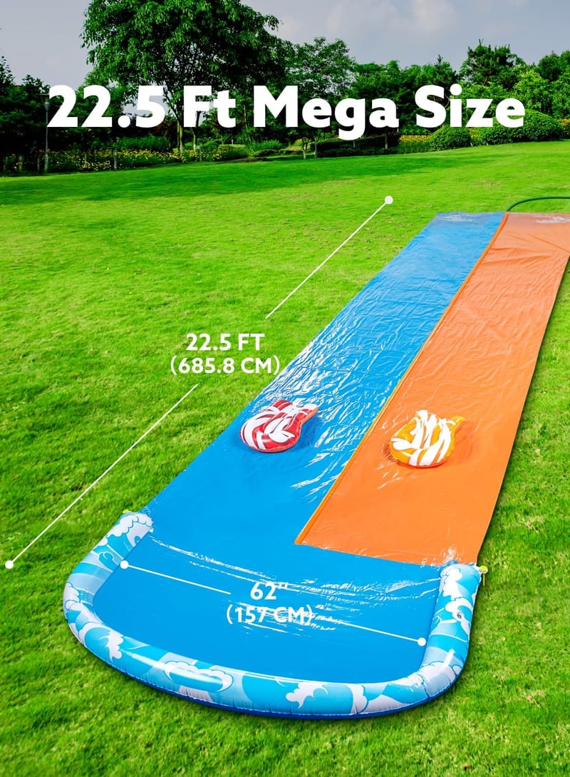 JOYIN 685 cm csúszda vízcsúszdával, 2 testdeszkával és beépített permetezővel - 685cm Doppelspur