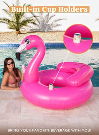 Colac Gonflabil JOYIN Flamingó 112 cm, Saltea de Piscină cu Suport de Băuturi, Jucărie pentru Petreceri de Vară la Apă 4