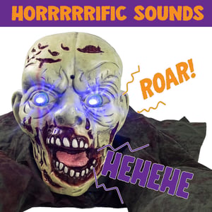 JOYIN halloweenska animovaná dekorácia zombíka vychádzajúceho zo zeme – s blikajúcimi očami a zvukovými efektmi