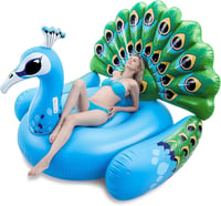 JOYIN Óriás Felfújható Páva Medence Matrac, Strand Úszógumi Felnőtteknek, Nyári Medence Lounge - Multi-coloured, 66" X 62" X 48", Peacock (167x157x121cm) 1