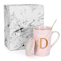 Cană personalizată Joymaking cu litera D, cană de cafea cu inițială și model floral, cadou pentru femei, pentru iubită, 400 ml, roz 9