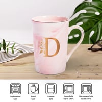 Cană personalizată Joymaking cu litera D, cană de cafea cu inițială și model floral, cadou pentru femei, pentru iubită, 400 ml, roz 6