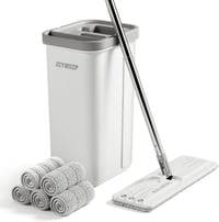 JOYMOOP Mop és vödör szett 5 mosható mikroszálas padlótörlő betéttel - 50" Mop + 5 Pads, White [Middle Bucket #13] 9