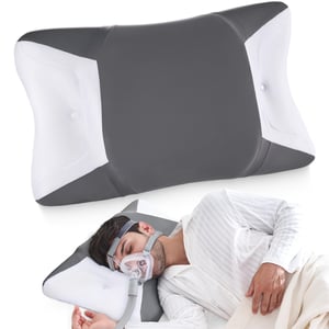 Pernă CPAP Joynox pentru dormit pe o parte și pe spate, pernă din spumă cu memorie pentru apnee în somn, cu decupaje largi, husă răcoritoare, gri închis, 65x40x9/11 cm