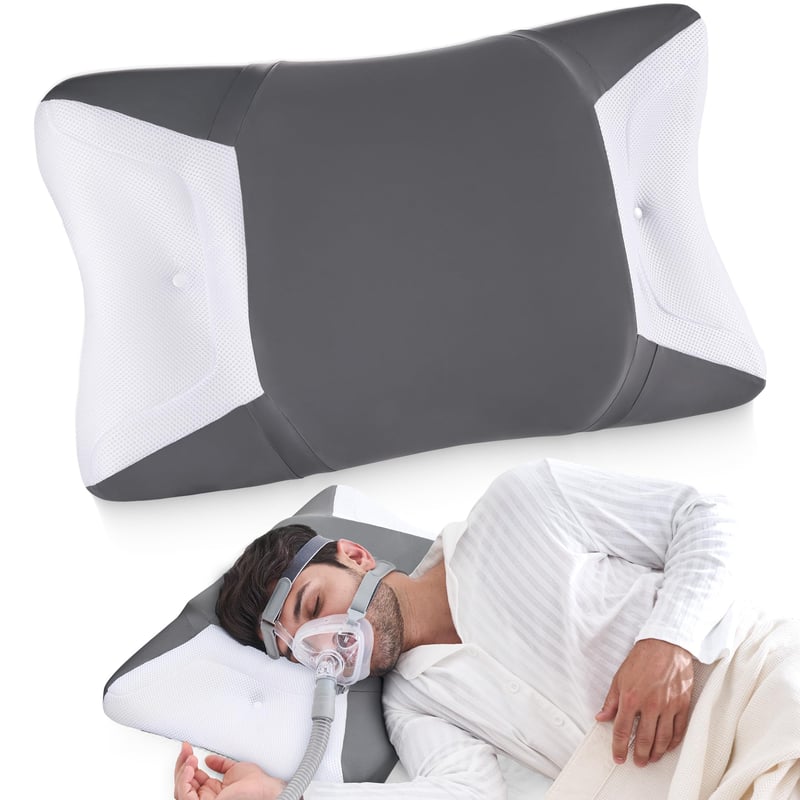 Joynox CPAP jastuk za spavanje na boku i leđima, jastuk od memorijske pjene za apneju u snu, sa širokim izrezima, navlakom koja hladi, tamnosivi, 65x40x9/11 cm