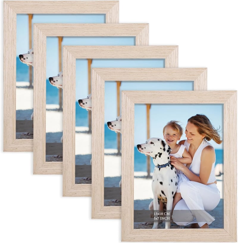 Joyshare 13x18 cm Tölgy MDF Képkeret Szett 5 db Akril Üveggel