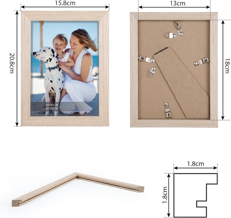 Joyshare 13x18 cm Tölgy MDF Képkeret Szett 5 db Akril Üveggel