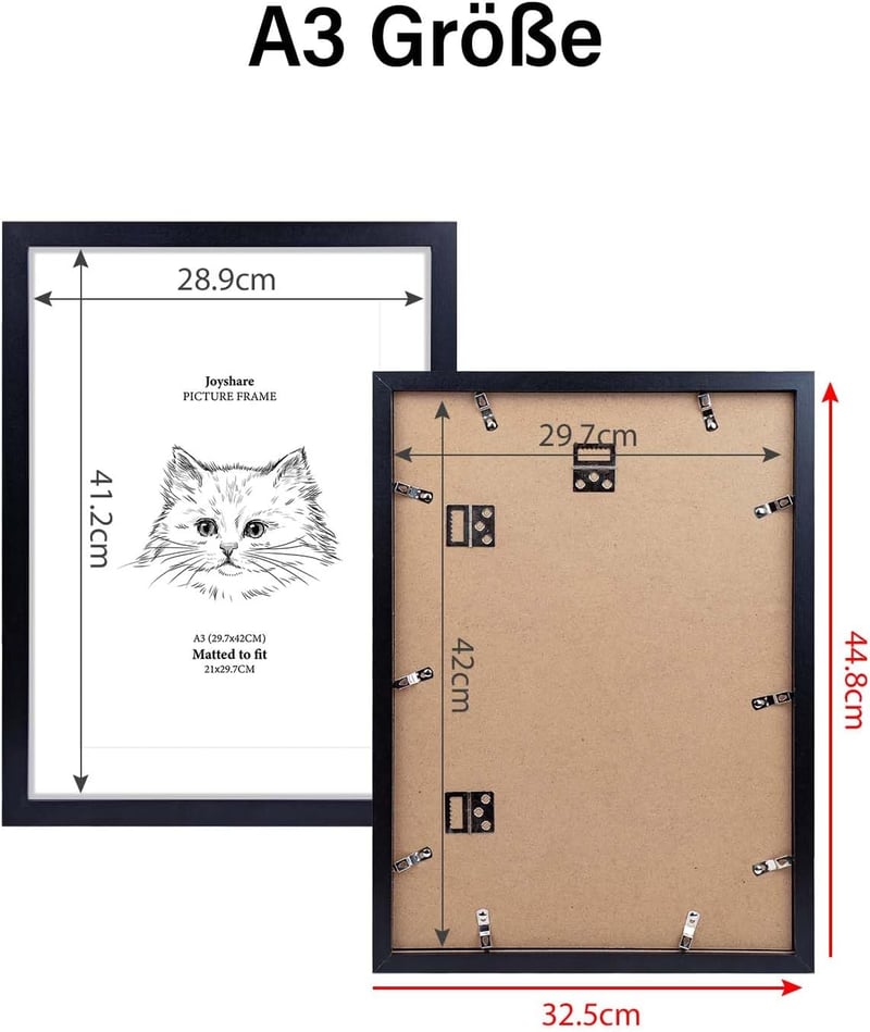 Joyshare A3 Fekete Képkeret MDF Fa Kerettel 27,9x42cm Akril Üveggel