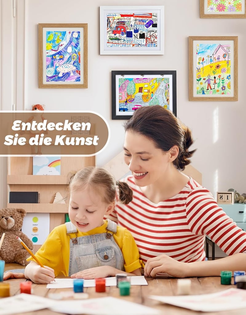 Joyshare A4 gyermekrajz fa képkeret tölgy színben 24 x 33 x 3 cm 1 darab, cserélhető rajzokhoz