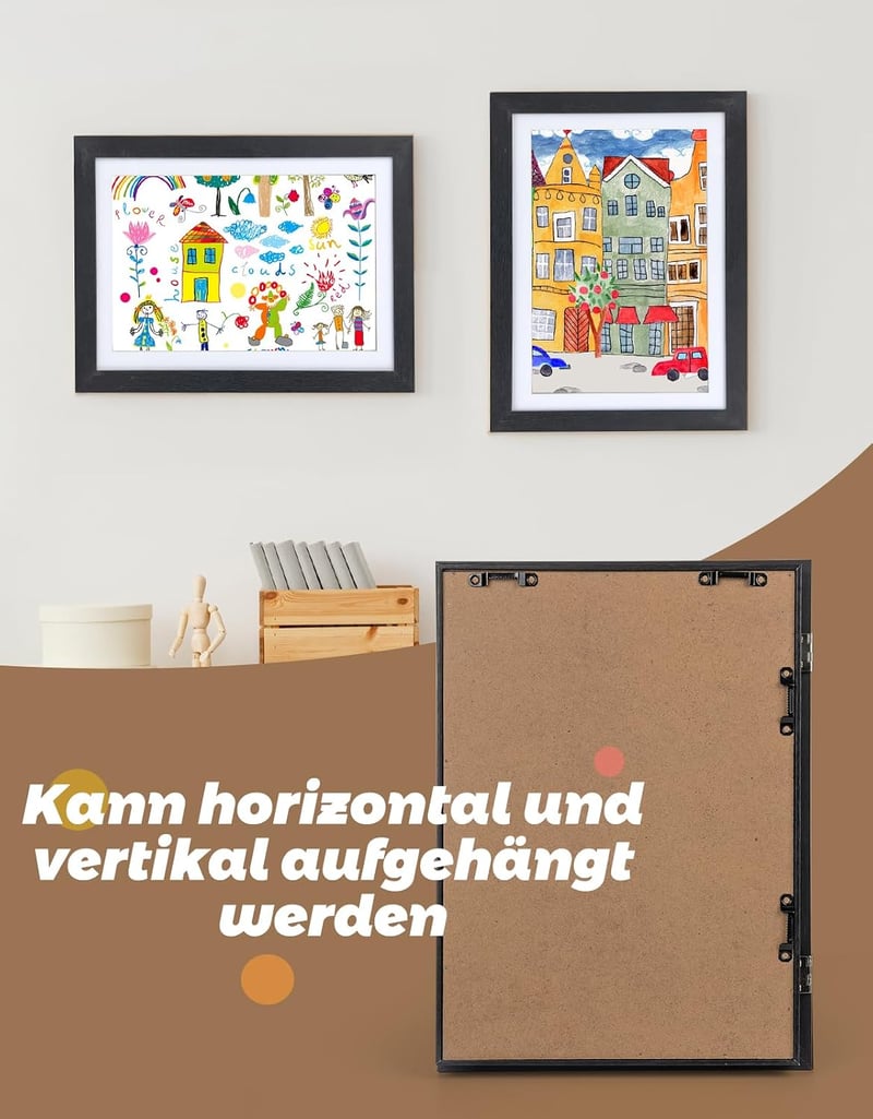 Joyshare Gyerekrajz képkeret A4 fa feketében, 24 x 33 x 3 cm, cserélhető betéttel, 2 darabos csomag
