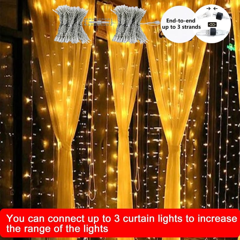 Joysing 600 LED-es függönylámpa 6m x 3m, 8 üzemmód, időzítő, vízálló karácsonyi dekoráció