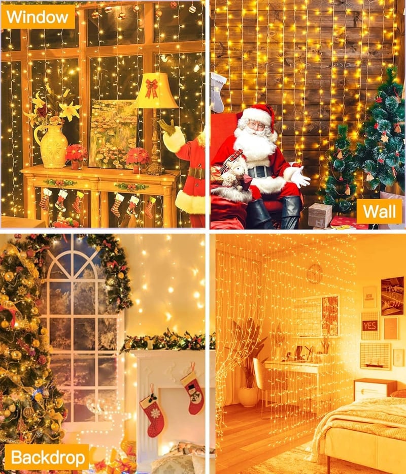 Joysing 600 LED-es függönylámpa 6m x 3m, 8 üzemmód, időzítő, vízálló karácsonyi dekoráció