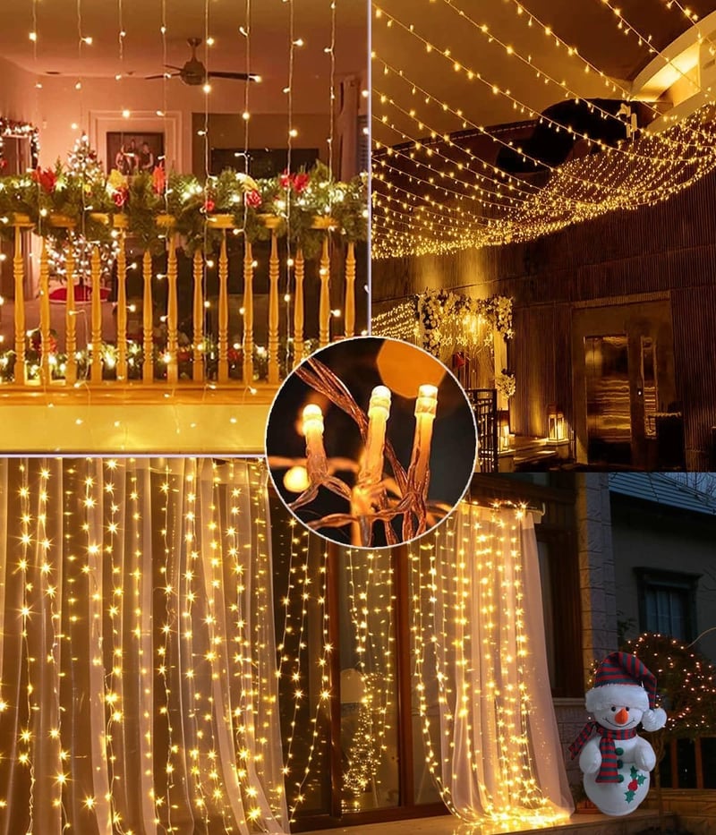 Joysing 600 LED-es függönylámpa 6m x 3m, 8 üzemmód, időzítő, vízálló karácsonyi dekoráció