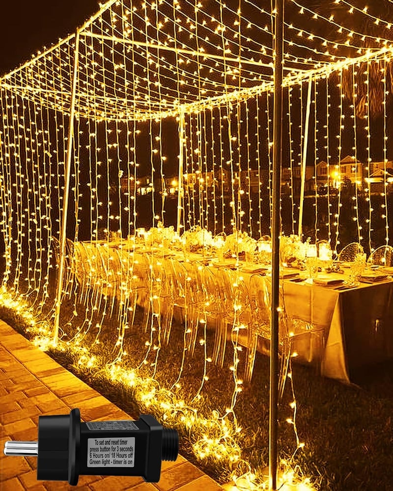 Joysing 600 LED-es függönylámpa 6m x 3m, 8 üzemmód, időzítő, vízálló karácsonyi dekoráció