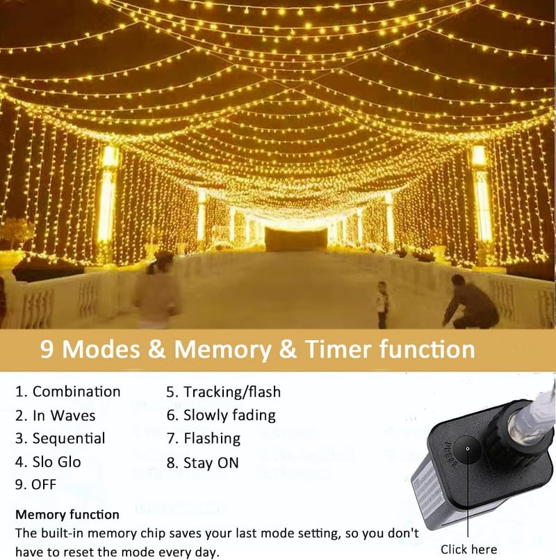 Joysing 600 LED-es függönylámpa 6m x 3m, 8 üzemmód, időzítő, vízálló karácsonyi dekoráció