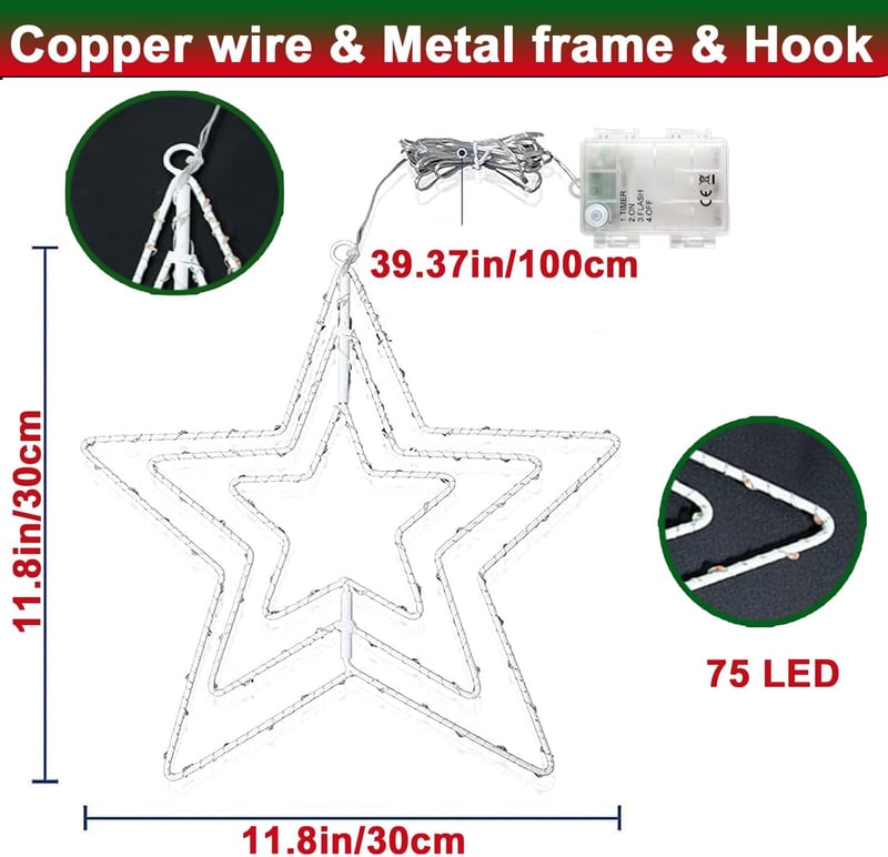 Joysing Karácsonyi Csillag Ablakdísz 2db LED Timer Vízálló