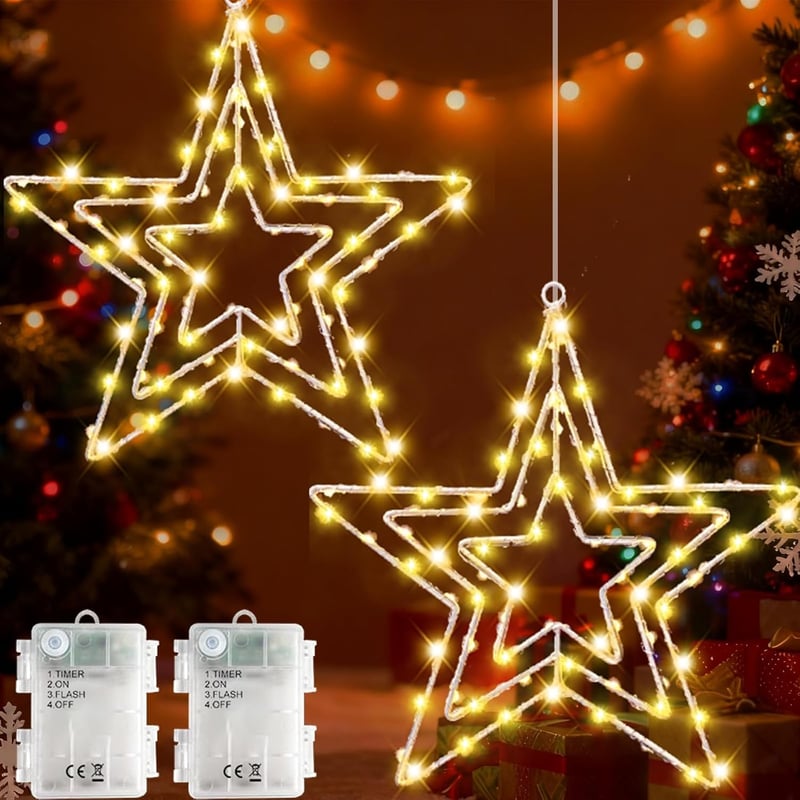 Joysing Karácsonyi Csillag Ablakdísz 2db LED Timer Vízálló