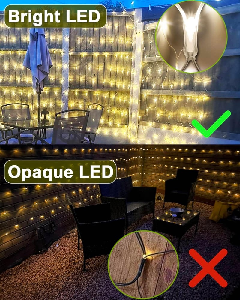 Joysing Kültéri LED Fényháló 3x2m - 208 Meleg Fehér LED, 8 Világítási Mód, Időzítő, IP66 Vízálló, Kerti Dekoráció, Esküvői Fényfüzér