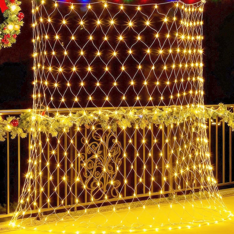 Joysing Kültéri LED Fényháló 3x2m - 208 Meleg Fehér LED, 8 Világítási Mód, Időzítő, IP66 Vízálló, Kerti Dekoráció, Esküvői Fényfüzér