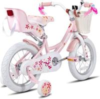 JOYSTAR Einhorn gyerekkerékpár 14"-os lányoknak, babakülönítménnyel és kosárral - rózsaszín 7
