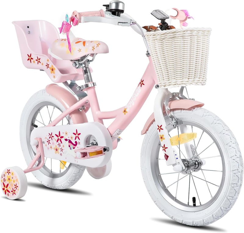 JOYSTAR Einhorn gyerekkerékpár 14"-os lányoknak, babakülönítménnyel és kosárral - rózsaszín