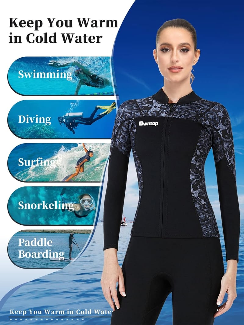 Joysummer 3 mm Neoprene Unisex Búvárfelső - Hosszú Ujjú Neoprén Dzseki Búvárkodáshoz, Szörfözéshez, Snorkelezéshez, UPF 50+ UV Védelemmel, X