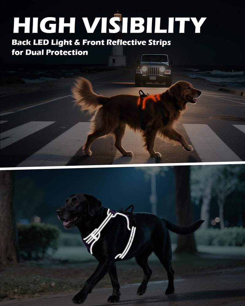 Joytale LED kutya hám kis kutyáknak, fényvisszaverő, töltethető, lila S