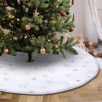 JOYUE Ezüst Karácsonyfaszoknya 120 cm - Fehér Műszőrme Alátét Arany Hópehely Mintával, Karácsonyfa Takaró, Talpborító Dekoráció 1