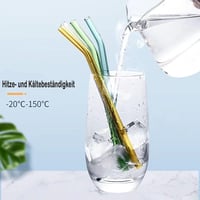 JOYZYAIYY Színes Üveg Szívószál Szett 13 Darab - 10 Görbe + 3 Tisztító Kefe 4