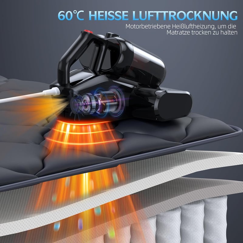 JPHYLL Ágyi Porszívó UV-C Fénnyel Matrac Tisztító 16 kPa Szívóerő HEPA Szűrő Meleg Levegő Funkció Atka Eltávolító 600W