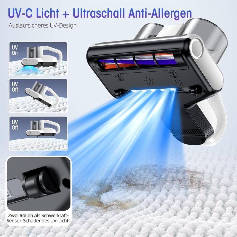 JPHYLL Ágyi Porszívó UV Fénnyel 16 kPa Szívóerő Ultrahangos HEPA Szűrő Forró Levegő Funkció Matrac Porszívó Atkák Allergiák Ellen 500W