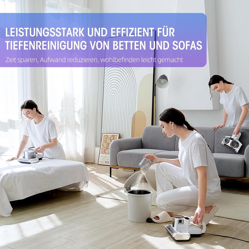 JPHYLL Ágyi Porszívó UV Fénnyel 16 kPa Szívóerő Ultrahangos HEPA Szűrő Forró Levegő Funkció Matrac Porszívó Atkák Allergiák Ellen 500W