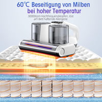 JPHYLL Ágyi Porszívó UV Fénnyel 16 kPa Szívóerő Ultrahangos HEPA Szűrő Forró Levegő Funkció Matrac Porszívó Atkák Allergiák Ellen 500W 5