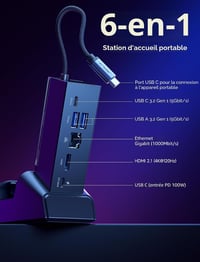 JSAUX HB0609 6 az 1-ben dokkoló állomás HDMI 4K@120Hz, Gigabit LAN, USB-C 3.2, 100W PD - fekete 4